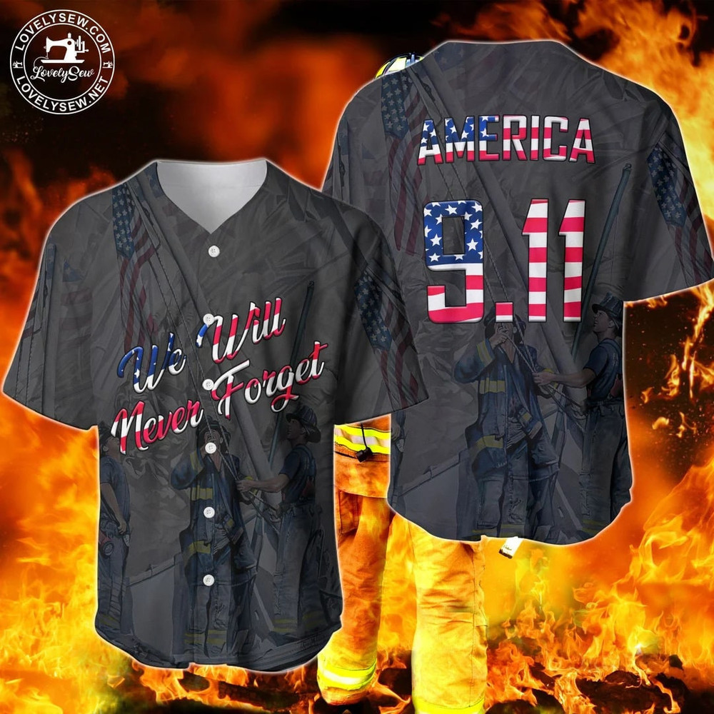 We Will Never Forget 911 America Patriot Baseball Jersey, Unisex Jersey Shirt for Men Women