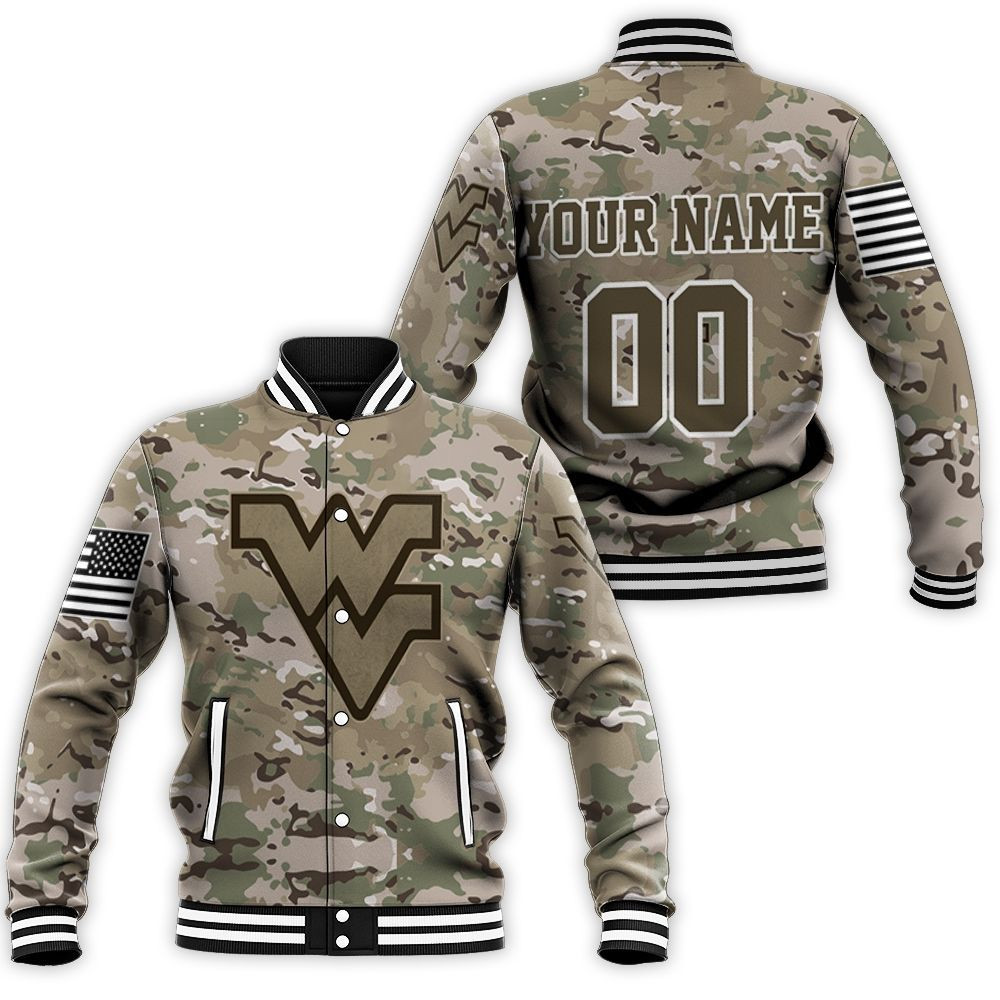 West Virginia Mountaineers Camouflage Veteran 3d Personalized Baseball Jacket for Men Women