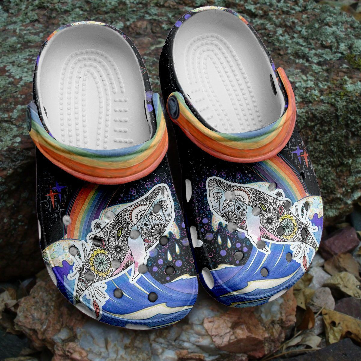 Whale Flower Art Crocs Shoes Rainbow Shoes Crocbland Clog
