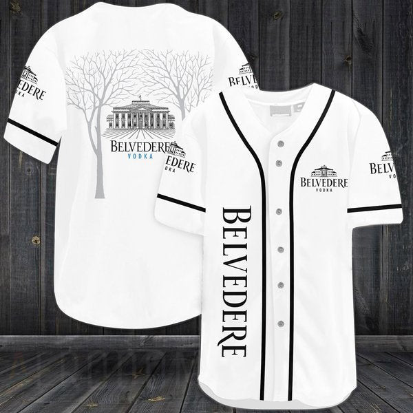 White Belvedere Vodka Baseball Jersey, Unisex Jersey Shirt for Men Women