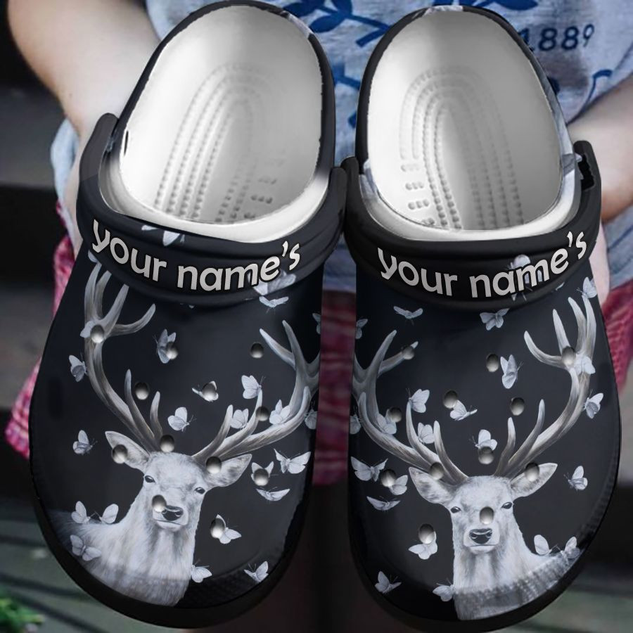 White Deer And Butterfly Crocs Shoes Crocbland Clog Birthday Gifts For Girl Daughter Sister