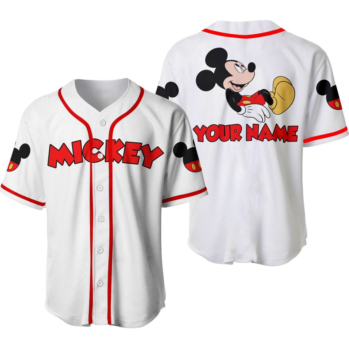 White Mickey Disney Personalized Baseball Jersey Disney Unisex Cartoon Custom Baseball Jersey Shirt Men Women