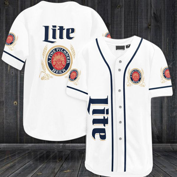 White Miller Lite Baseball Jersey