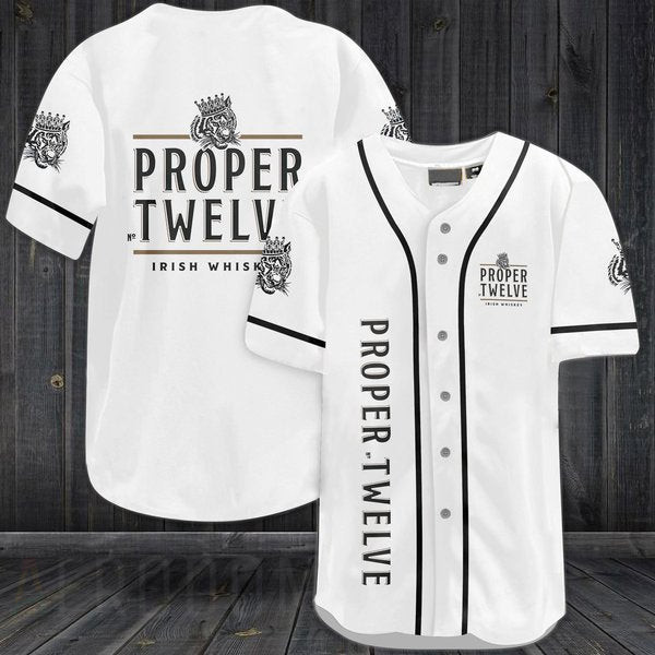 White Proper No Twelve Irish Whiskey Baseball Jersey, Unisex Jersey Shirt for Men Women