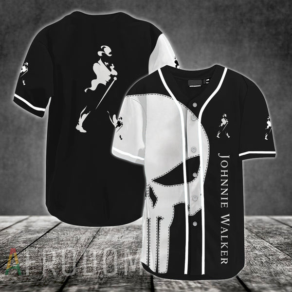 White Skull Johnnie Walker Baseball Jersey, Unisex Jersey Shirt for Men Women