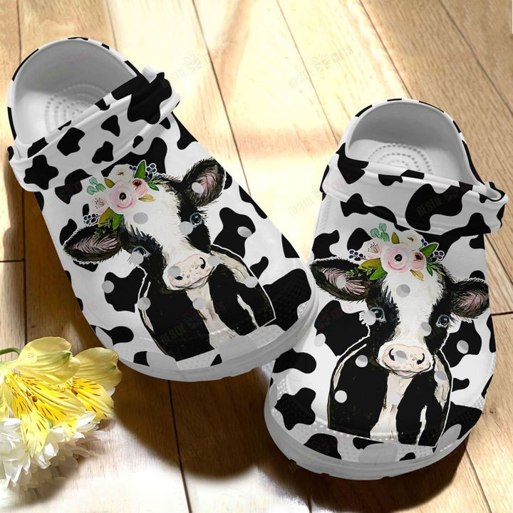 White Sole Baby Cow Skin Pattern Crocs Classic Clogs Shoes PANCR0268