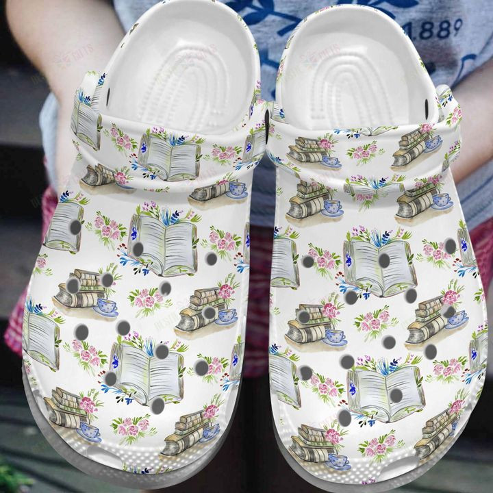 White Sole Book Lover Crocs Classic Clogs Shoes PANCR0390