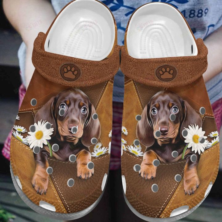 White Sole Daisy Dachsund Crocs Classic Clogs Shoes