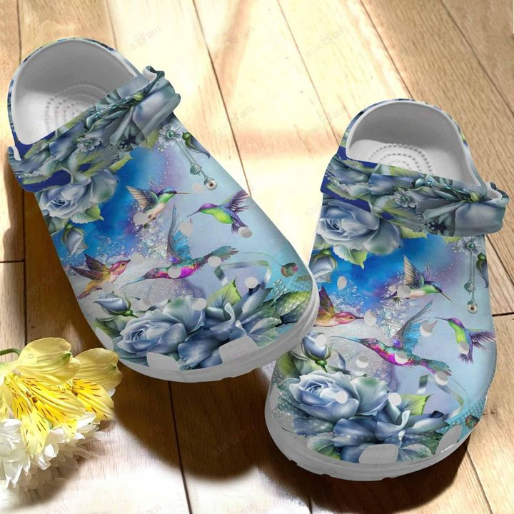 White Sole Hummingbird Collection Crocs Classic Clogs Shoes