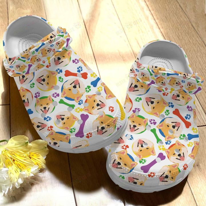 White Sole Shiba Inu Pattern Crocs Classic Clogs Shoes