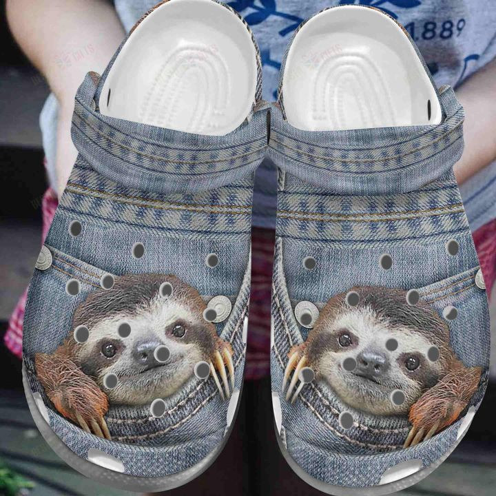 White Sole Sloth In Jeans Crocs Classic Clogs Shoes