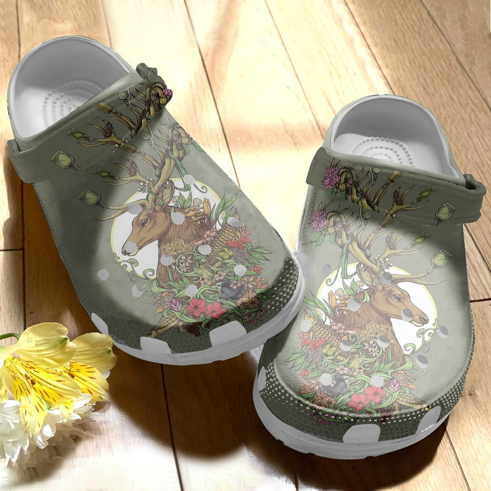 Wild Deer With Fish Flower Gift For Lover Rubber Crocs Clog Shoes Comfy Footwear