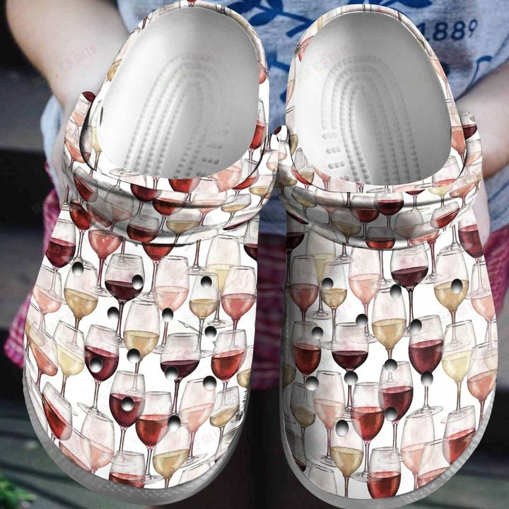 Wine Glass Pattern Style Crocs Classic Clogs Shoes