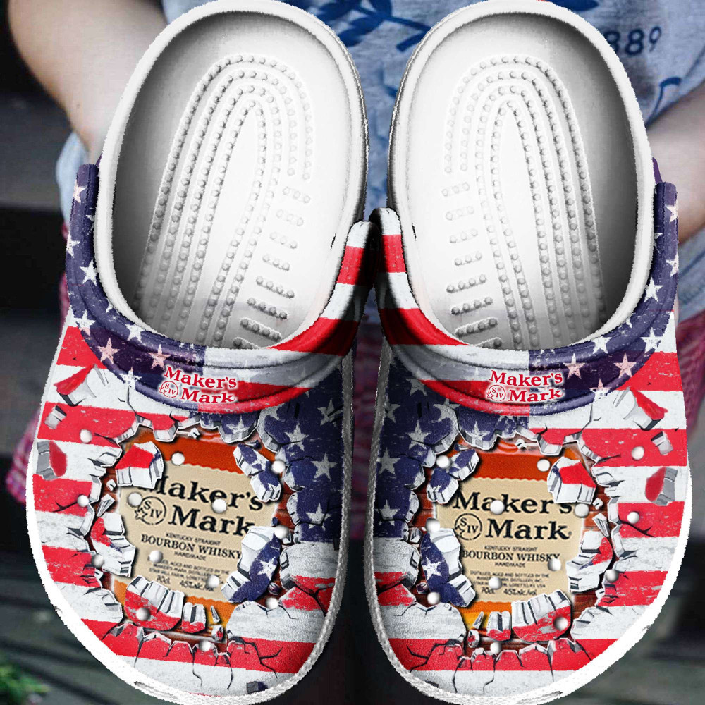 Wine Whiskey Makers Mark America Flag Gift For Lover Rubber Crocs Clog Shoes Comfy Footwear