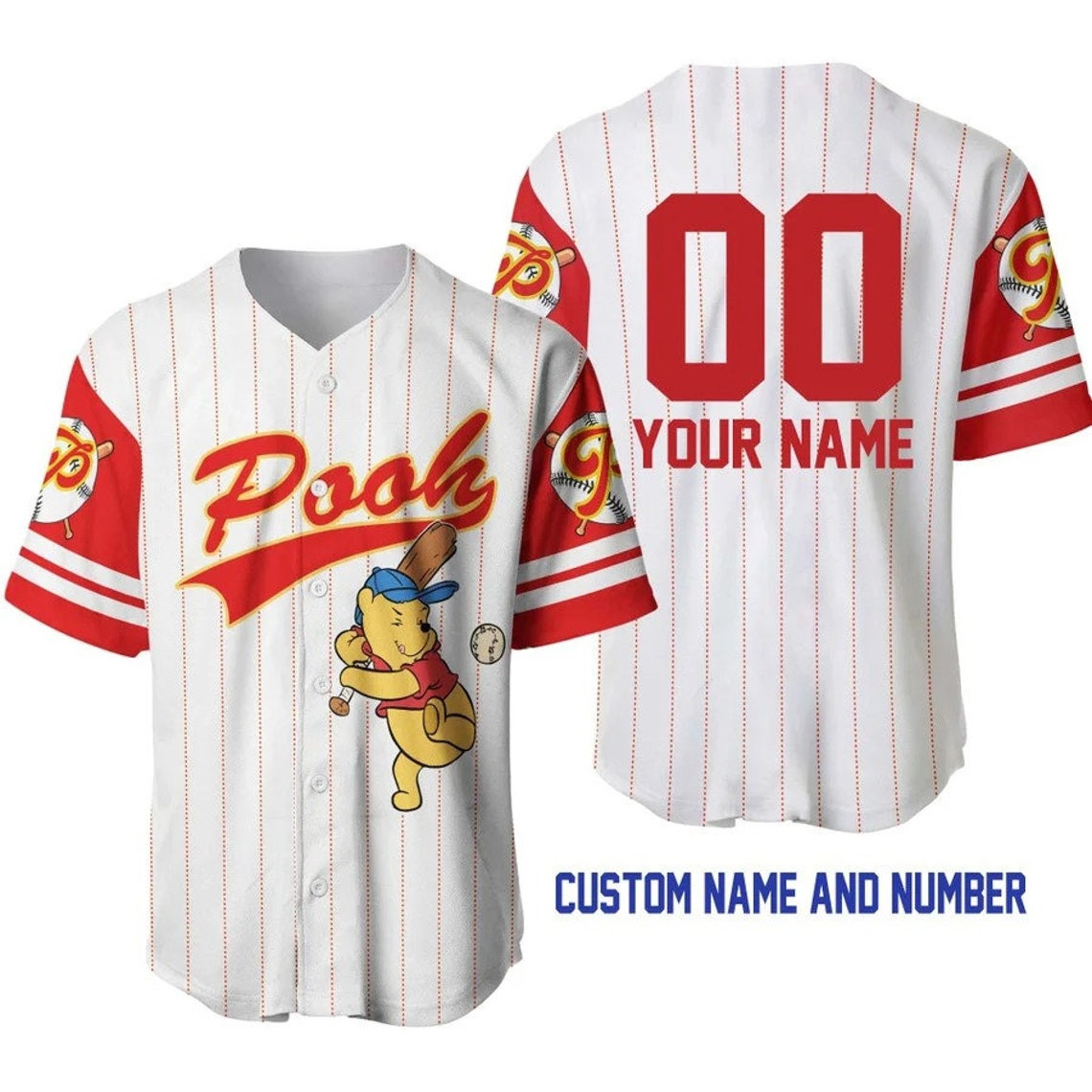 Winie The Pooh Personalized Baseball Jersey Disney Cartoon Custom Baseball Jersey Personalized Shirt Men Women Kids