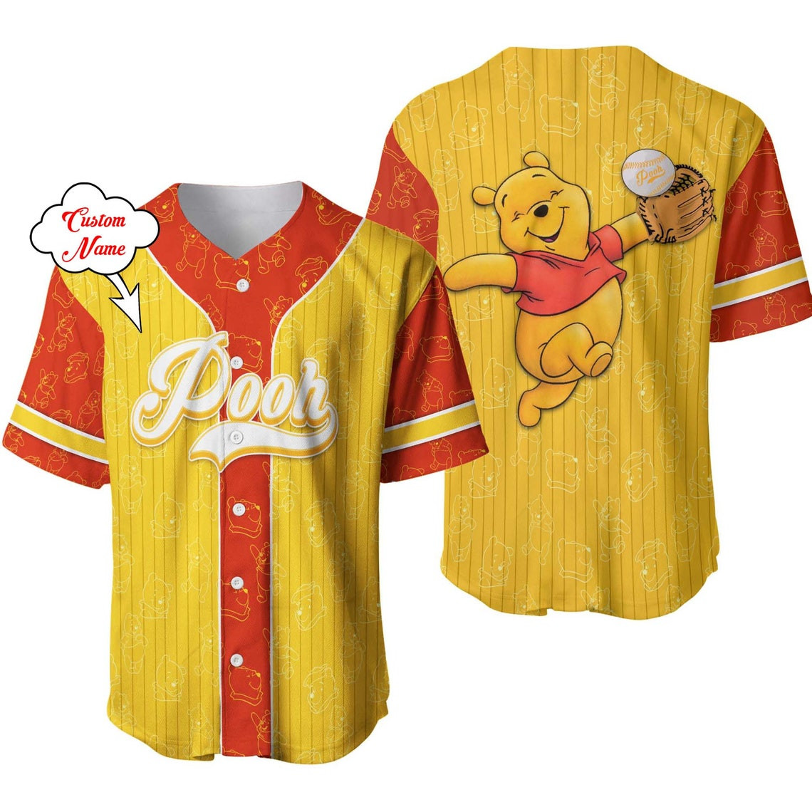 Winnie The Pooh Personalized Baseball Jersey Disney Unisex Cartoon Custom Baseball Jersey Personalized Shirt Men