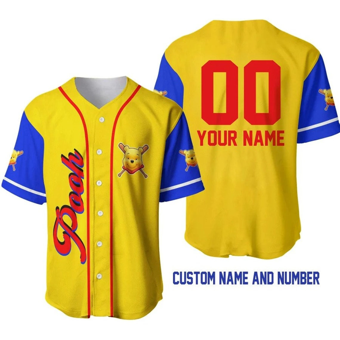 Winnie The Pooh Personalized Baseball Jersey Disney Unisex Custom Baseball Jersey Personalized Shirt Men Women Kids