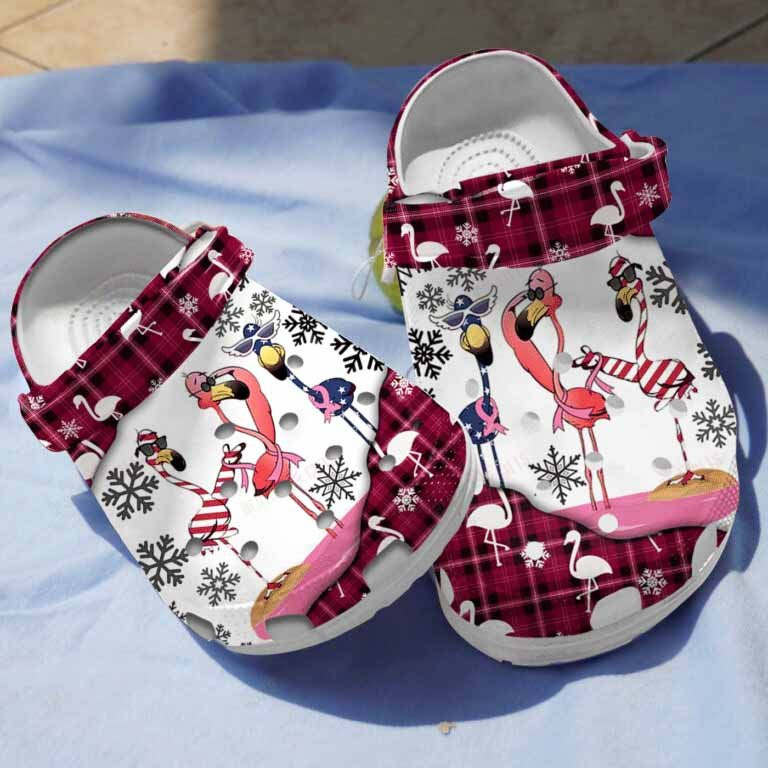 Winter Flamingo Breast Cancer Awareness Clogs Crocs Shoes Birthday Christmas Gifts For Girls