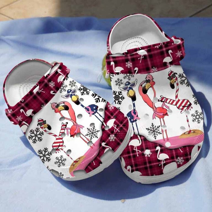Winter Flamingo Breast Cancer Awareness Clogs Crocs Shoes