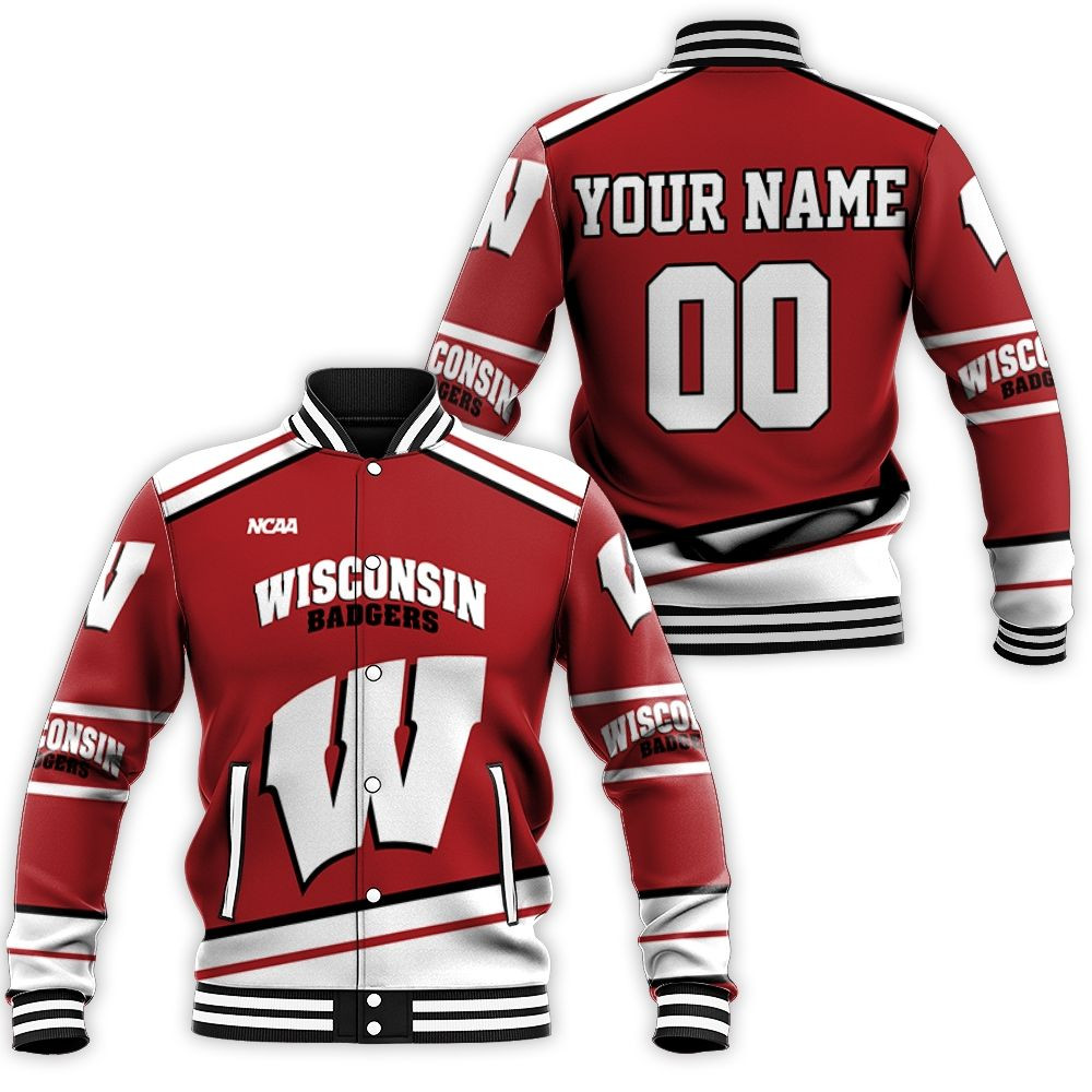 Wisconsin Badgers Ncaa Mascot Red 3d Personalized Baseball Jacket for Men Women