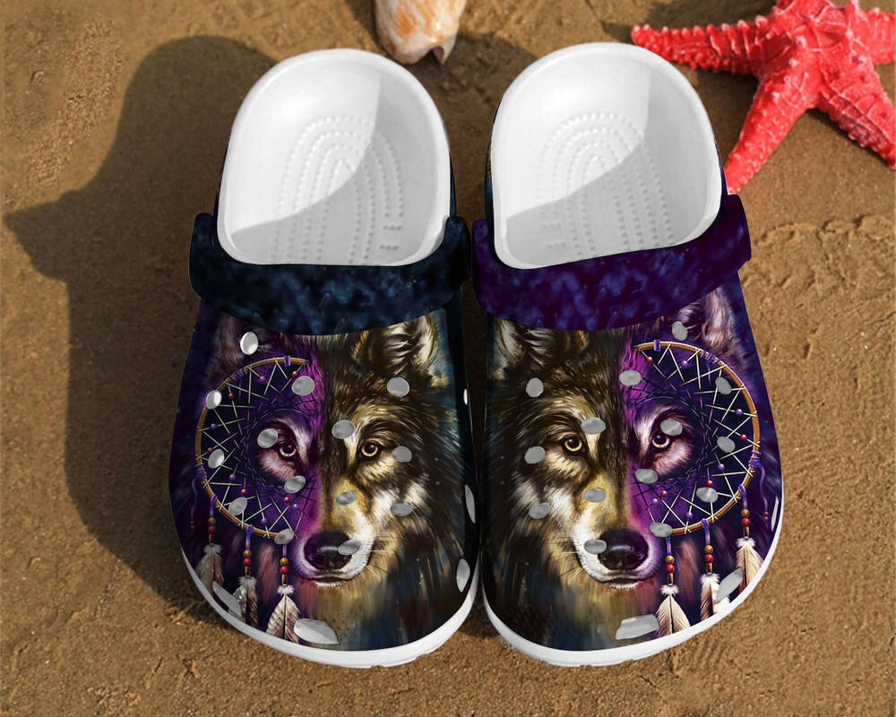 Wolf Art Dreamcatcher Two Face Rubber Crocs Clog Shoes Comfy Footwear