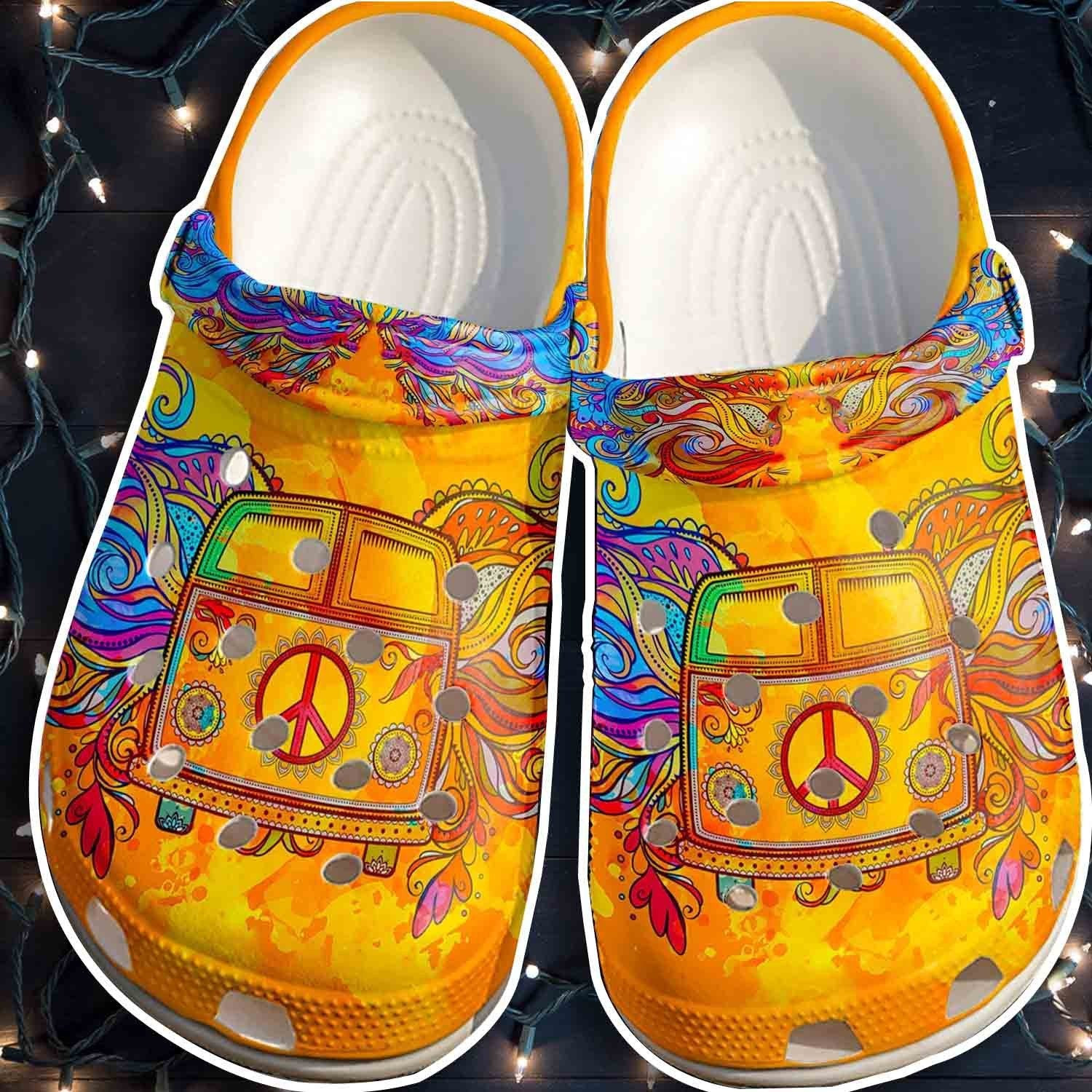 Yellow Car Hippie Crocs Shoes Clogs Men Women - Peace Bus Custom Crocs Shoes Clogs Gifts For Son Daughter