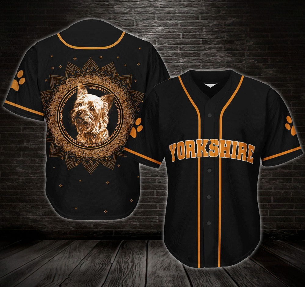 Yorkshire Terrier Mandala Circle Custom Name and Photo Baseball Jersey, Unisex Jersey Shirt for Men Women