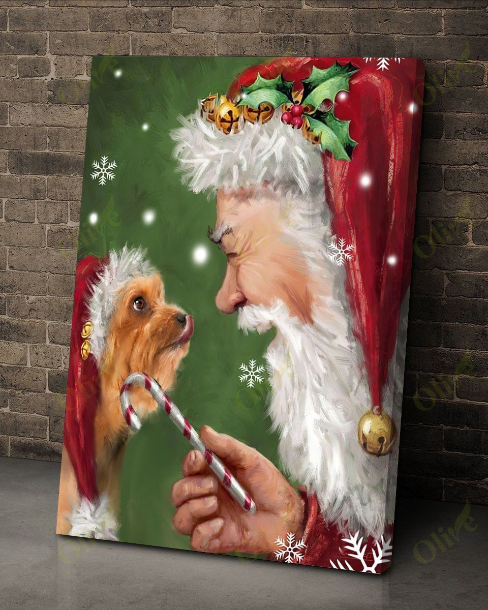 Yorkshire Terrier Talking To Santa 1 Poster And Canvas Art Wall Decor