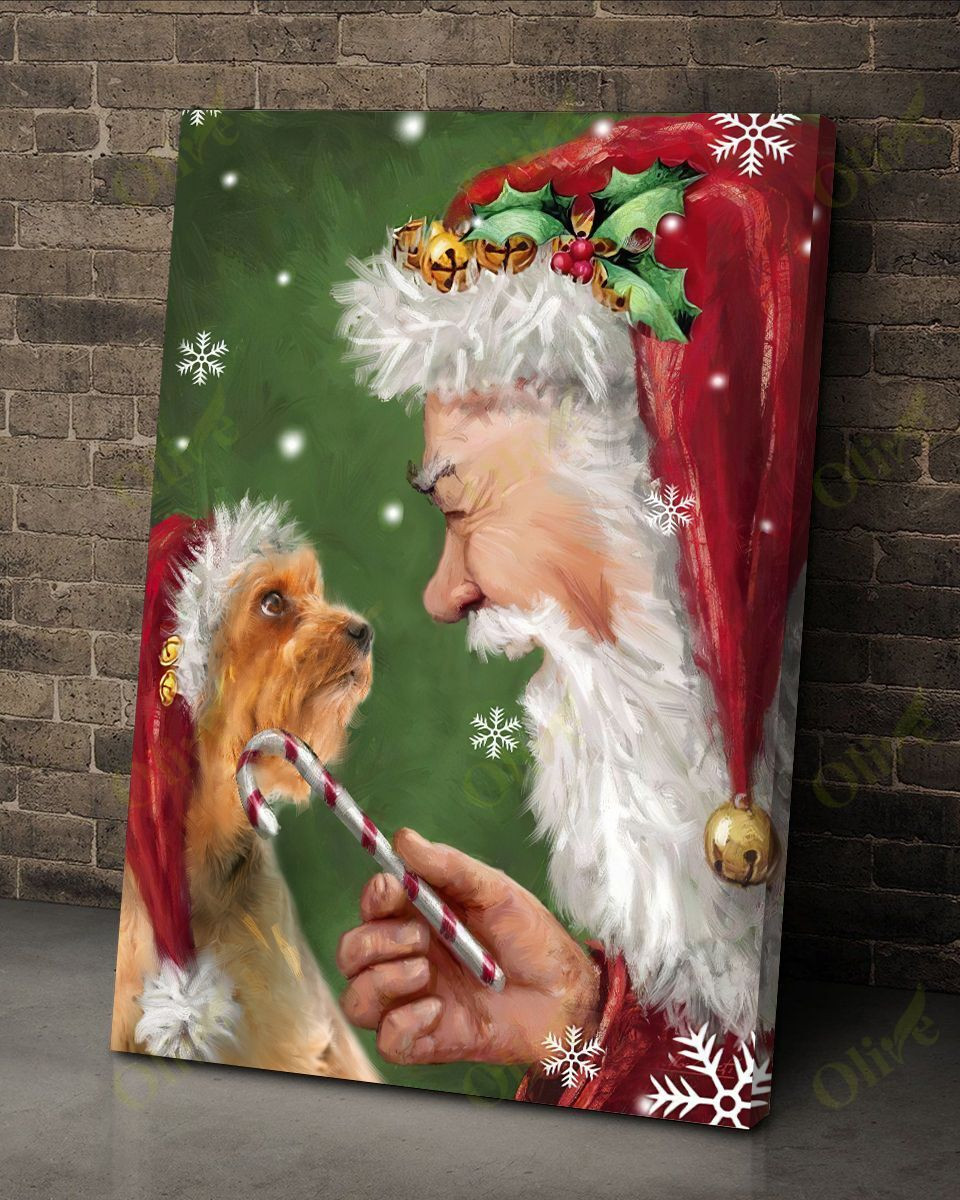 Yorkshire Terrier Talking To Santa Poster And Canvas Art Wall Decor