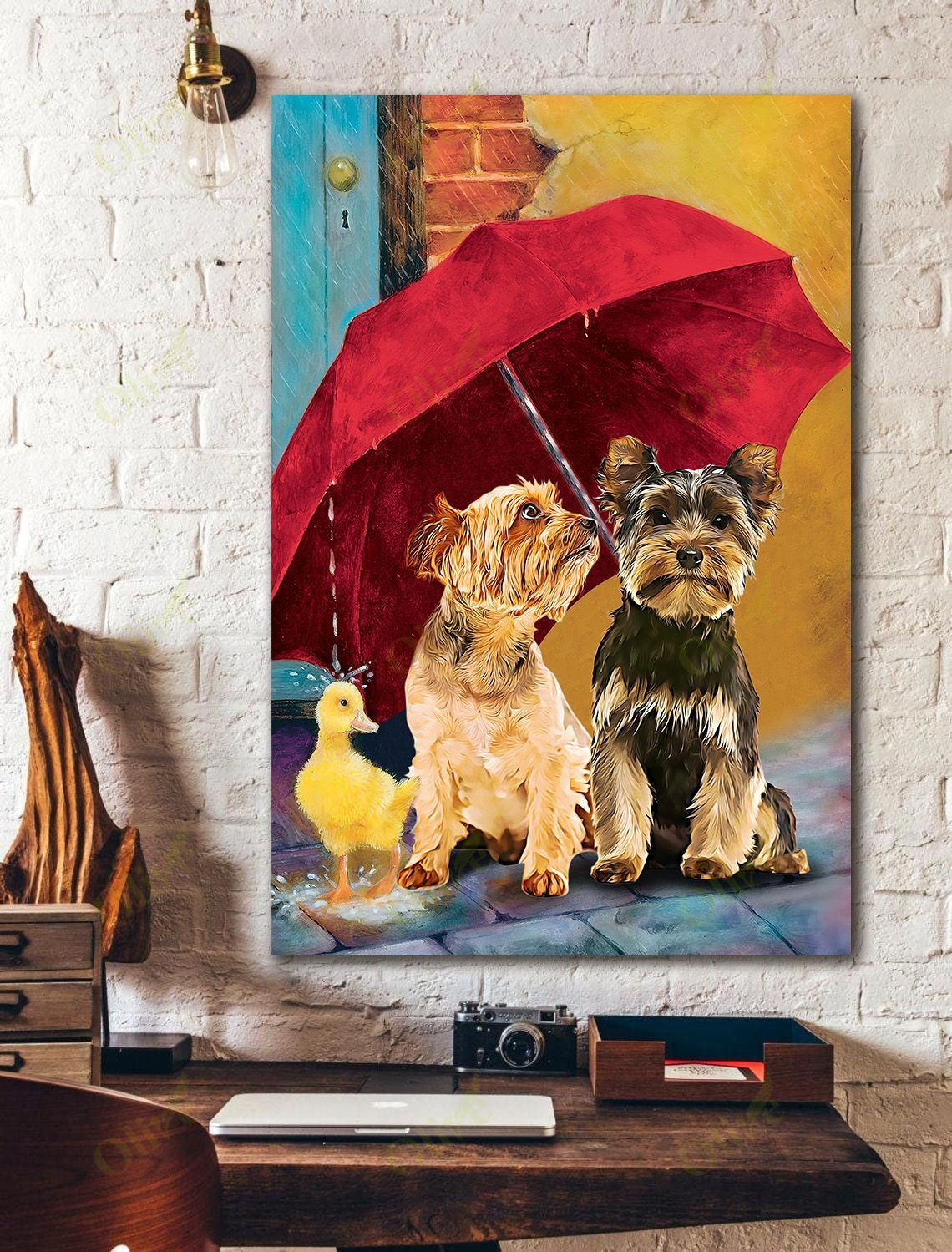 Yorkshire Terrier - Under The Red Umbrella Poster And Canvas Art Wall Decor