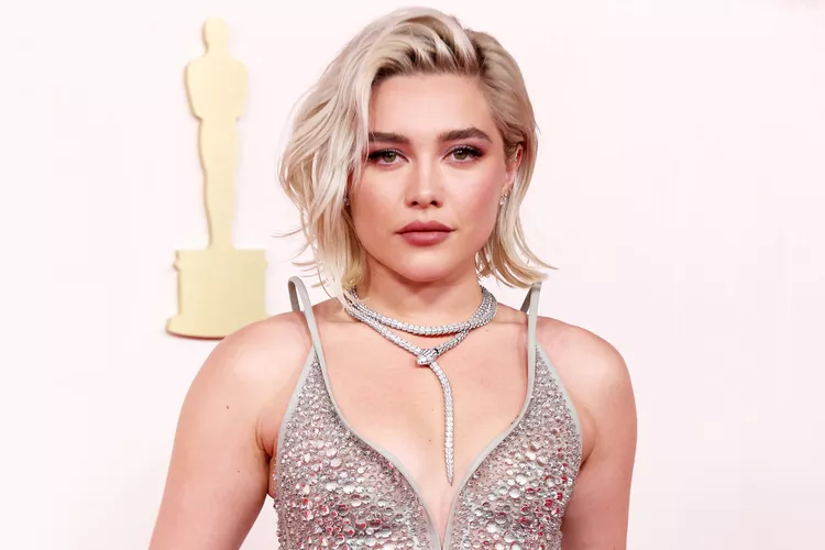 Florence Pugh Stuns at 2024 Oscars in Wet-Look Dress and '90s Madonna-Inspired Hair